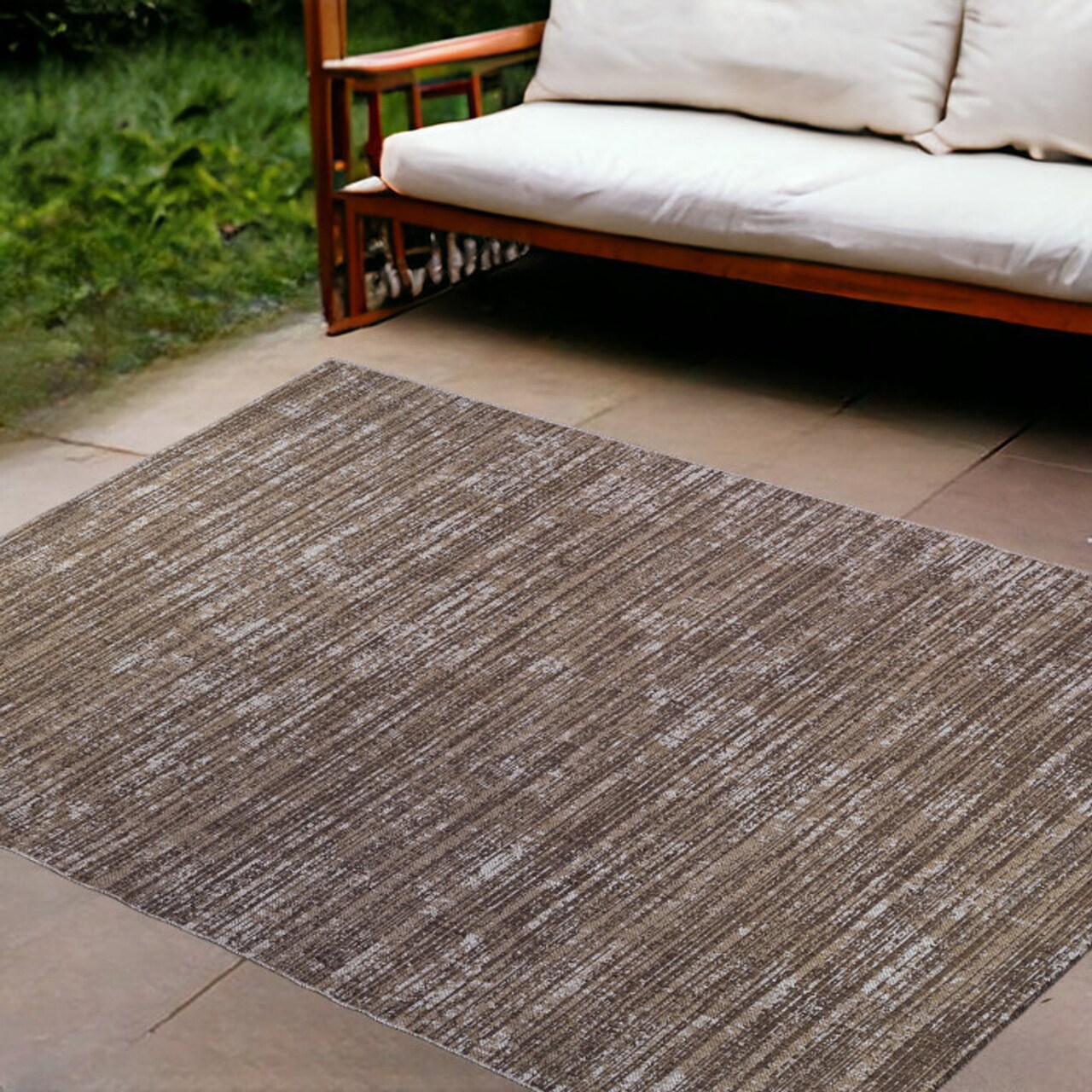 Edge Collections - 8' x 10' - Brown - Stain-Resistant Striped Area Rug for Indoor and Outdoor Use - 1 Piece